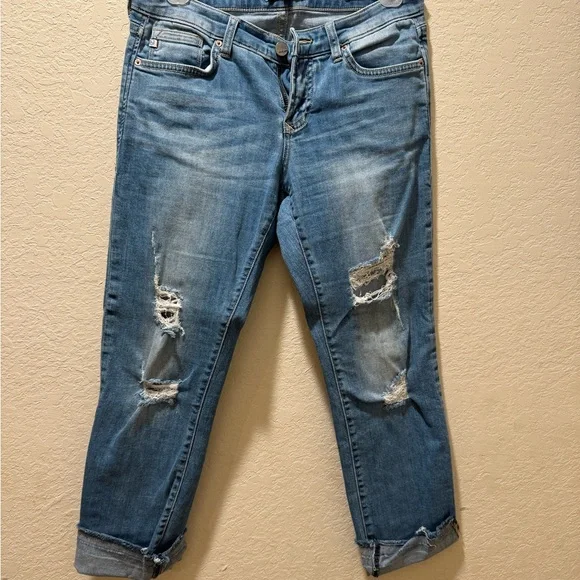Dear John Blue Boyfriend Jeans Distressed Cuffed - Picture 2 of 4